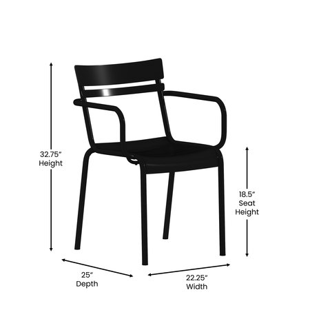 Flash Furniture Black All-Weather Steel Dining Chair, 4PK 4-XU-CH-10318-ARM-BK-GG